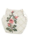 The Leather Garden_White Embroidery Dandelion Beaded Potli Bag _Online_at_Aza_Fashions