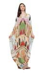 Buy_Limerick by Abirr N' Nanki_Multi Color Crepe Printed Miniature Paintings Of India V Danya Kaftan  _Online_at_Aza_Fashions