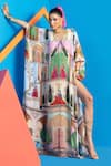 Shop_Limerick by Abirr N' Nanki_Multi Color Crepe Printed Miniature Paintings Of India V Danya Kaftan  _Online_at_Aza_Fashions