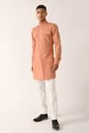 Buy_Dhruv Vaish_Pink Cotton Linen Plain Merlot Short Zipper Kurta  _at_Aza_Fashions