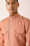 Buy_Dhruv Vaish_Pink Cotton Linen Plain Merlot Short Zipper Kurta  _Online_at_Aza_Fashions