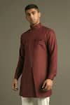 Buy_Dhruv Vaish_Maroon Cotton Linen Short Kurta  _at_Aza_Fashions