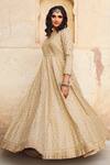 Gulabo Jaipur_Beige Cotton Silk Sequin Round Daulat Work Gown_Online_at_Aza_Fashions