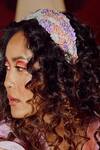 Buy_Babita Malkani_White Sequins Embellished Colorblock Turban Headband _at_Aza_Fashions