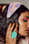 Buy_Babita Malkani_White Sequins Embellished Colorblock Turban Headband _Online_at_Aza_Fashions