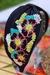 Babita Malkani_Black Sequins, Beads Floral Embellished Headband _Online_at_Aza_Fashions