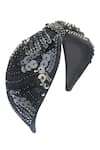 Babita Malkani_Black Sequins, Beads Embellished Turban Headband _Online_at_Aza_Fashions