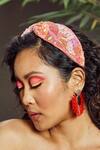 Buy_Babita Malkani_Peach Sequins, Feathers Embellished Colorblock Headband _at_Aza_Fashions