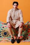 Shop_Wabi Sabi By Anshum-Ritesh_Beige Chanderi Embroidery Dazzling Dahlia Kurta Set _Online_at_Aza_Fashions