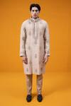 Buy_Wabi Sabi By Anshum-Ritesh_Beige Chanderi Embroidery Dazzling Dahlia Kurta Set _at_Aza_Fashions