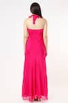 Shop Deme By Gabriella Pink Chiffon V Neck Slit Ruffle Gown at Aza Fashions Shop_Deme By Gabriella_Pink Chiffon V Neck Slit Ruffle Gown _at_Aza_Fashions