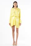 Buy_Deme By Gabriella_Yellow Crepe Sequins Collared Neck Shirt And Skirt Set_at_Aza_Fashions