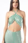 Deme By Gabriella_Green Crepe Sequins Halter Neck Crop Top And Pant Set_Online_at_Aza_Fashions