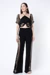 Buy Deme By Gabriella Black Crepe Silk Halter Tasselled Crop Top And Pant Set at Aza Fashions Buy_Deme By Gabriella_Black Crepe Silk Halter Tasselled Crop Top And Pant Set _at_Aza_Fashions