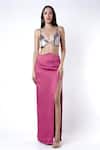 Buy Deme By Gabriella Pink Top Chain Mail Skirt Satin Plunge V Neck Crop And Set at Aza Fashions Buy_Deme By Gabriella_Pink Top Chain Mail Skirt Satin Plunge V Neck Crop And Set _at_Aza_Fashions
