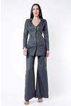 Buy Deme By Gabriella Grey Suiting V Neck Cut-out Blazer And Pant Set at Aza Fashions Buy_Deme By Gabriella_Grey Suiting V Neck Cut-out Blazer And Pant Set _at_Aza_Fashions