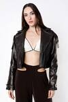 Buy_Deme By Gabriella_Brown Leather, Micro, Sheepskin Bralette Plunge Flared Pant Set With Jacket_Online_at_Aza_Fashions