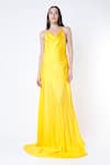 Buy_Deme by Gabriella_Yellow Satin Plain Halter Backless Gown _at_Aza_Fashions