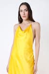 Deme by Gabriella_Yellow Satin Plain Halter Backless Gown _Online_at_Aza_Fashions