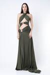 Shop Deme By Gabriella Green Crepe Silk Halter Cut-out Gown at Aza Fashions Shop_Deme By Gabriella_Green Crepe Silk Halter Cut-out Gown _at_Aza_Fashions
