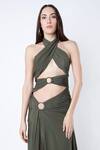 Deme By Gabriella Green Crepe Silk Halter Cut-out Gown Online at Aza Fashions Deme By Gabriella_Green Crepe Silk Halter Cut-out Gown _Online_at_Aza_Fashions