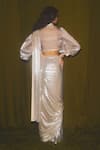 Shop_Deme X Kalki_White Metallic Pre-draped Saree With Puff Sleeve Blouse_at_Aza_Fashions