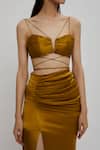 Buy_Deme By Gabriella_Yellow Satin Notched Crop Top And Skirt Set_Online_at_Aza_Fashions