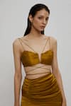 Deme By Gabriella_Yellow Satin Notched Crop Top And Skirt Set_Online_at_Aza_Fashions