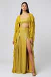 Buy_Deme By Gabriella_Yellow Shimmer Stone Square Neck Ruffle Cape And Embellished Lehenga Set_at_Aza_Fashions