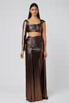 Buy_Deme by Gabriella_Gold Lycra Square Neck Metallic Draped Blouse And Skirt Set _at_Aza_Fashions