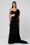 Buy_Deme by Gabriella_Black Crepe Pre-draped Saree With Blouse_at_Aza_Fashions