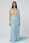 Buy_Deme by Gabriella_Blue Chiffon Sweetheart Neck Pre-draped Saree With Bustier _at_Aza_Fashions