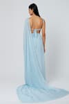 Shop_Deme by Gabriella_Blue Chiffon Sweetheart Neck Pre-draped Saree With Bustier _at_Aza_Fashions