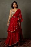 Buy_RI.Ritu Kumar_Red Saree Viscose Embroidered Mukaish Work Draped Ruffle With Blouse _at_Aza_Fashions