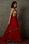 Buy_RI.Ritu Kumar_Red Saree Viscose Embroidered Mukaish Work Draped Ruffle With Blouse _Online_at_Aza_Fashions