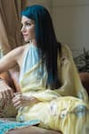 Shop_Ruar India_Yellow Chiffon Embroidered Peacock Feathers Saree With Blouse _at_Aza_Fashions