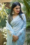 Shop_Ruar India_Blue Chiffon Tulip Embroidered Saree With Blouse_at_Aza_Fashions