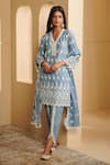 Buy_Mulmul_Blue 100% Pure Mulmul Embroidered Lace V Tilari Kurta Dhoti Pant Set _at_Aza_Fashions