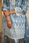 Buy_Mulmul_Blue 100% Pure Mulmul Embroidered Lace V Tilari Kurta Dhoti Pant Set _Online_at_Aza_Fashions