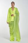 Itrh_Green Crepe Embellished Crystal Notched Lapel Pant Set With Dupatta_Online_at_Aza_Fashions