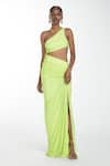 Buy_Itrh_Green Jersey Embellished Crystal Asymmetric Skirt Set  _at_Aza_Fashions