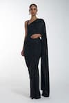 Buy_Itrh_Black Jersey Crystal Embellished Draped Saree Set_at_Aza_Fashions