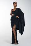 Itrh_Black Jersey Crystal Scoop Neck Embellished Draped Saree Set _Online_at_Aza_Fashions