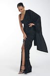 Buy_Itrh_Black Jersey Crystal Embellished Draped Saree Set_Online_at_Aza_Fashions