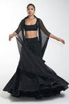 Buy_Itrh_Black Crepe Embellished Crystal Scoop Neck Cape Lehenga Set _Online_at_Aza_Fashions