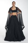 Buy_Itrh_Black Crepe Embellished Crystal Scoop Neck Cape Lehenga Set _at_Aza_Fashions