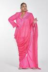 Buy_Itrh_Pink And Organza Lining Butter Blazer Pant Set With Dupatta_at_Aza_Fashions