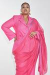 Shop_Itrh_Pink And Organza Lining Butter Blazer Pant Set With Dupatta_Online_at_Aza_Fashions