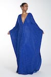 Shop_Itrh_Blue  Lining Butter Crystal V Neck Embellished Kaftan _Online_at_Aza_Fashions