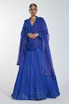 Buy_Itrh_Blue And Organza Lining Butter Crystal Lehenga & Blazer With Dupatta_at_Aza_Fashions